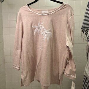 Alfred‎ Dunner Key Largo Longsleeve Palm Tree Embroidered Shirt XL NWT